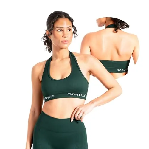 SMILODOX Sport BH Damen Azura, Nahtloses & Rückenfreies Crop Top, Neckholder Sport Bra mit Starken Halt und Kompressionsgefühl, Yoga Tank Top, Sportunterwäsche für Fitness, Gym, Alltag & Pilates