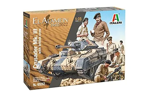 Italeri 510006592 1:35 Brit. Crusader Mk.III mit Besatzung - Figuren & Menschen, detailgetreues Standmodell im Maßstab 1:35, unbemalt und ideal für Militär-Fans und Modellbauer.