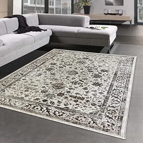 Dezenter Orientteppich mit Pflanzen Verzierungen & Ornamenten, 140 x 200 cm - Teppiche in Creme mit stilvollen Pflanzenmotiven, pflegeleicht, strapazierfähig und ideal für Allergiker. Perfekt für Flur, Schlafzimmer oder Wohnzimmer!