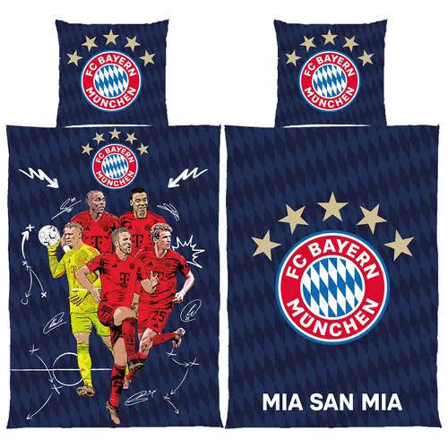 FC Bayern München Kinderbettwäsche Set - 2-teilig, 135x200cm - Bettwäsche-Set für FC Bayern Fans, aus 100% Baumwolle, kuscheliger Biber/Flanell für besten Schlafkomfort, ideal für kleine Fußballfreunde.