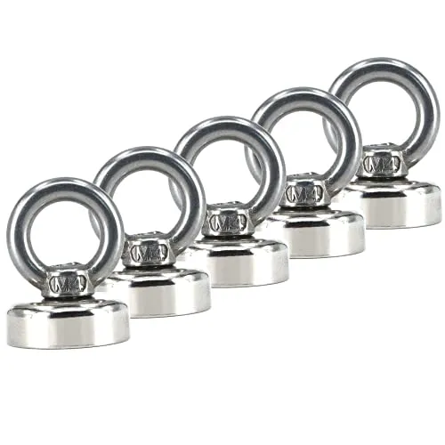 Neodym Magnete Extra Stark Rund Mit Öse | Topfmagnet Mit Bohrung Senkung | Ösenmagnet mit Gewinde Öse zum Festschrauben | Bergemagnet Magnetangeln | (5 x 20mm - 10KG)