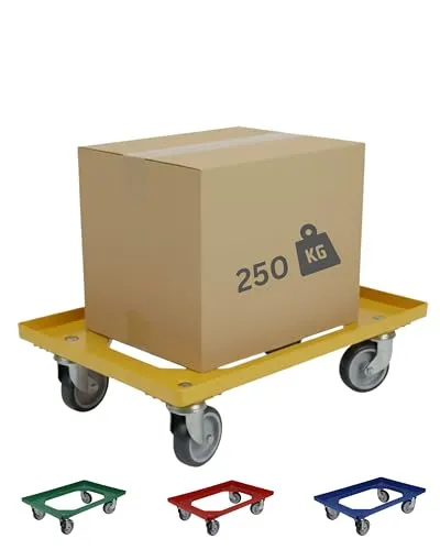 BADfabrik24 Transportroller Kunststoff 60x40 cm 4 Leichtlauf-Lenkrollen, ideal für Kisten & Euroboxen, Traglast 250 kg, Transporthilfe (Gelb, 1 Stück)