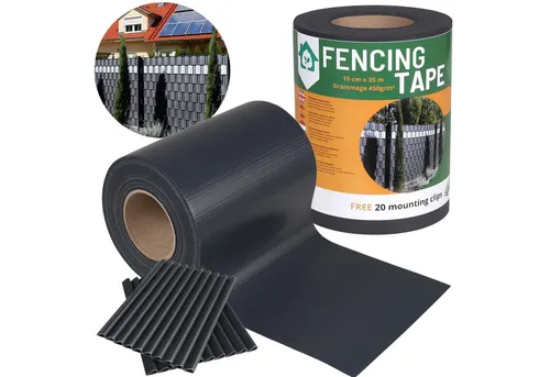 Sichtschutzstreifen 19 cm x 35 m - UV-beständige Folie für Stabmattenzaun - Absperrbänder, langlebig und UV-beständig für langanhaltenden Sichtschutz, inkl. 20 Befestigungsclips für einfache Montage.