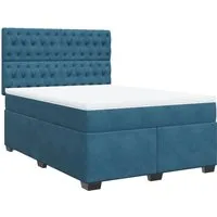 Boxspringbett Blau 140x200 cm mit Matratze aus Samt - Luxuriöses Boxspringbett in Dunkelblau mit komfortabler Taschenfederkernmatratze für individuellen Halt. Höhenverstellbares Kopfteil und pflegeleichte Matratzenauflage sorgen für optimalen Schlafkomfort.
