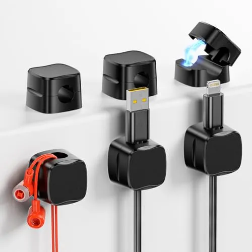 GlasFlength Kabelhalter Kabelclips 6 Stück, Kabelmanagement Magnetische Selbstklebend Kabel Organizer für Schreibtisch Wand Ladekabeln Netzkabel HDMI Kabel Büro, Haus(Schwarz)