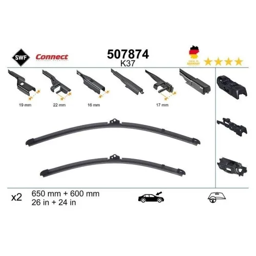 SWF Scheibenwischer für VW und MERCEDES-BENZ 507874 - Hochwertige Flachbalkenwischer mit Spoiler für optimale Wischleistung, passend für Fahrzeuge ohne integrierte Waschdüse, ideal für den Einsatz ab Baujahr 06/2020.