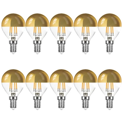 LED Filament Tropfen 4W E14 Kopfspiegel gold - Energiesparlampe mit 4W, die 360 lm liefert und optisch einer Glühlampe ähnelt. Ideal für Spiegelleuchten mit extra warmweißem Licht (2200K) für eine gemütliche Atmosphäre.