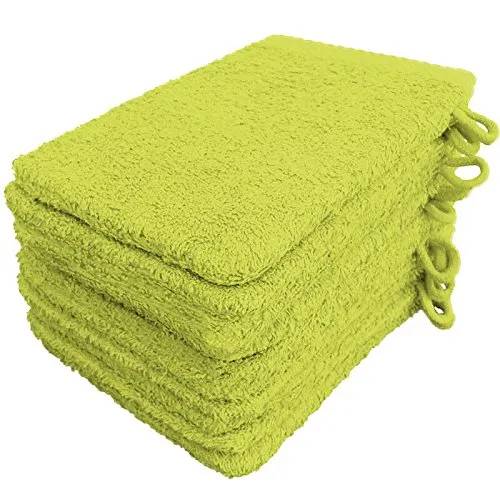 Lanudo Pure Line Waschlappen Waschhandschuh, 10er Set, Reine Frottier Baumwolle, 21 x 15 cm, Farbe Lime