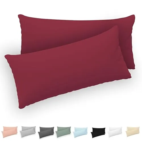 Twinzen® Kissenbezug 40x80 (2er-Set) - 100% Jersey Baumwolle 150 GSM Kissenbezüge - Burgunderrot - Für Kissenbezüge 40x80 cm - Kissenhülle - Kissenbezug mit Reißverschluss - Oeko-Tex Zertifiziert