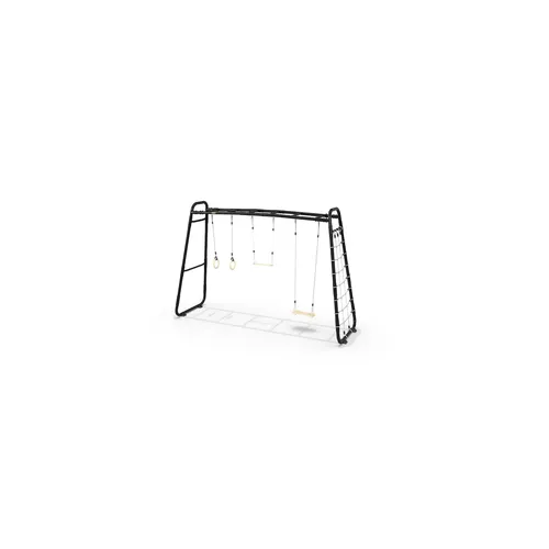 EXIT GetSet Monkeybar MB310 - Schwarz - Robustes Spielgerät für draußen, fast 4 Meter lang. Inklusive Reckstange, Holzturnringen, Trapez, Schaukel und Kletternetz für vielseitigen Spielspaß.