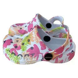 Kinder Clogs mit Blumenmuster » günstige Kinderschuhe » Kinder Badeschlappen » Schuhe für Kleinkinder » Badelatschen mit Riemen und Cut-Outs:... - 35