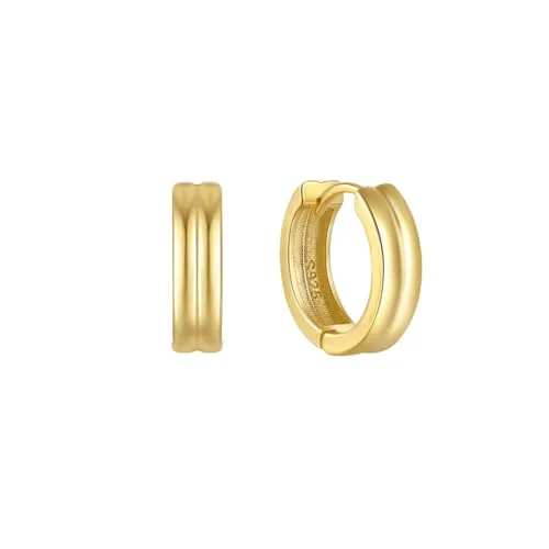 Suzan Gold® Vergoldete Huggie Creolen aus 925 Silber für Damen | Goldfarbene, elegante Ohrringe Glowline minimalistisch aus echtem Silber | Hautfreundlich, wasserfest & edel | Freundin Geschenk