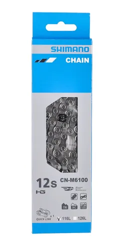 Shimano Kette CN-M6100 Quick-Link 12-fach - Fahrradkette mit 116 Gliedern, schnell und einfach zu montieren dank Quick-Link-Technologie, ideal für präzise Schaltvorgänge.