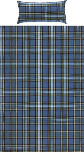 Erwin Müller warme Bettwäsche Flanell buntgewebt blau-grün Größe 40x80 cm / 155x240 cm - hautsympathisch, atmungsaktiv, samtweich, 100% Baumwolle, mit Knopfverschluss