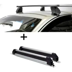 Skiträger Silver Ice ausziehbar + Dachträger K1 MEDIUM kompatibel mit Chevrolet Lacetti Hatchback (5Türer) 02-09