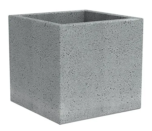 Scheurich C-Cube Pflanzgefäß, Stony Grey 40x40 cm - Quadratischer Blumenkübel aus hochwertigem Kunststoff mit authentischer Beton-Optik, frostfest und UV-beständig – ideal für kreative Bepflanzungen im Garten.