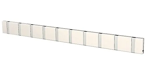 LoCa Garderobe Knax 10 weiß - Moderne Wandgarderobe mit 10 klappbaren Haken aus Aluminium, ideal für Flur und Eingangsbereich. Belastbarkeit je Haken bis 25 kg, platzsparend und stylisch.
