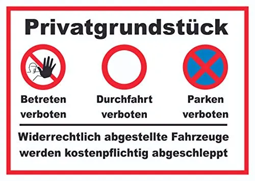 HB-Druck Privatgrundstück Betreten, Durchfahrt und Parken verboten Schild A3 - Sicherheitsschild aus wetterfestem Aluminium-Verbundmaterial, einfach zu montieren und ideal für den Schutz Ihres Grundstücks.