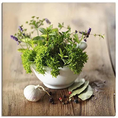 ARTLAND Wanddeko Leinwand Bilder Wandbild 50x50 cm Kräuter Gewürze Lebensmittel Essen Modern Landhaus Petersilie T5QG
