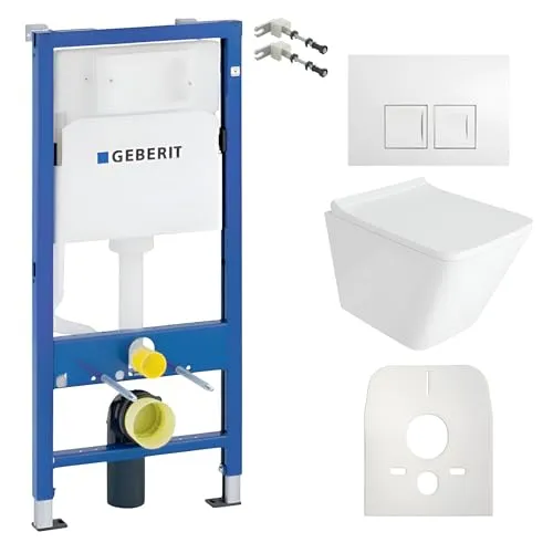 GEBERIT Duofix Basic Vorwandelement Komplettset - Sanitäranlagen & Zubehör: Inklusive spülrandlosem WC, komfortablem Soft-Close Sitz und innovativem Unterputz-Spülkasten für leise, effiziente Spülung und einfache Installation.