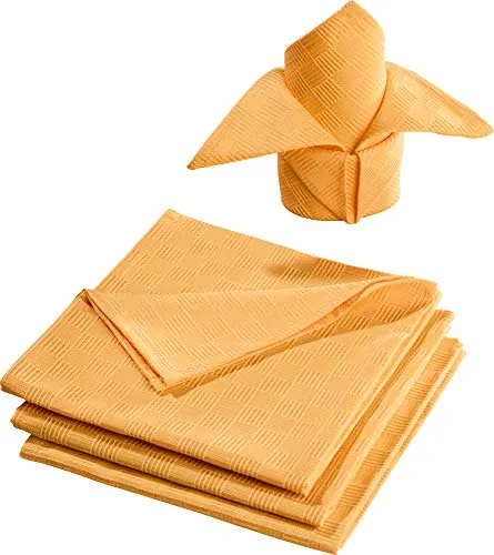 Erwin Müller Stoff-Serviette 4er- Pack, Jacquard Karo, Paderborn Mango Größe 50x50 cm - fleckabweisend, schmutzunempfindlich und leicht zu reinigen