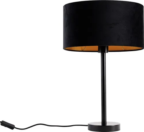 QAZQA Simplo Tischleuchte Schwarz mit Samt-Schirm 35cm - Elegante Simplo Tischleuchte mit schwarzem Metallfuß und ovalem Samtschirm. Ideal für stimmungsvolle Akzente in Wohnzimmer oder Schlafzimmer. Dimmbar und LED geeignet, für vielseitige Nutzung.