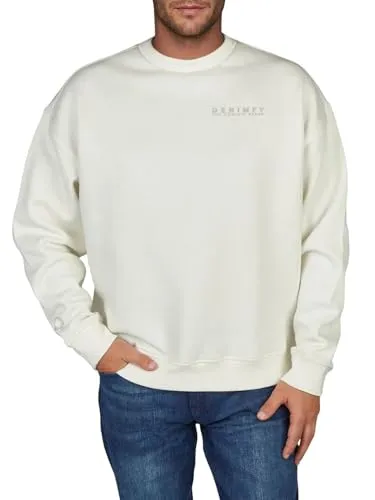 DENIMFY Pullover Herren Oversize Fit mit Druck DFKeno Sweatshirt Rundhalsausschnitt Langarm Einfarbig, Größe:4XL, Farbe:Offwhite-Ash Beige