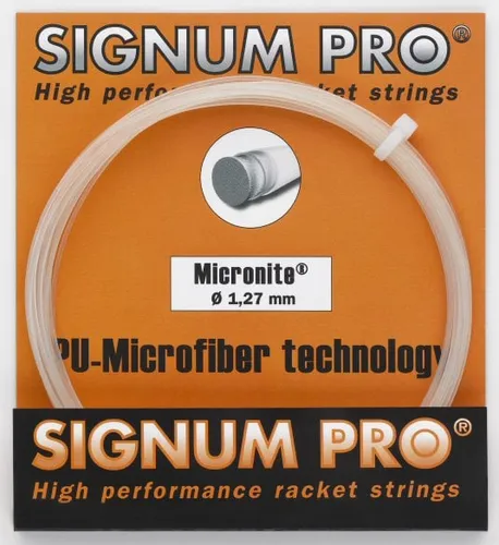 Signum Pro Tennissaite Micronite 12m Set - Testsieger im Tennismagazin! Hochwertige PU-Microfiber-Saite für höchsten Spielkomfort und hohe Beschleunigung, ideal für Oversize-Rahmen.