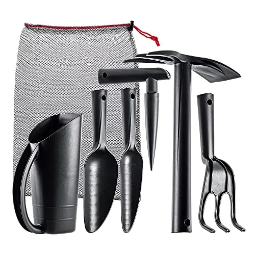KADAX Gartenwerkzeug Set, 6 in 1 Gartengerätset aus robustem Kunststoff, Gartenzubehör inkl. Tragetasche, Geschenkset für einen Gartenliebhaber, Handwerkszeug (6)