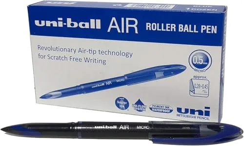 uni-ball 190488000 UB-188-Micro Air Kugelschreiber - 12 Stück, blaue Super-Tinte, fälschungssicher und ideal für präzises Schreiben ohne Auslaufen