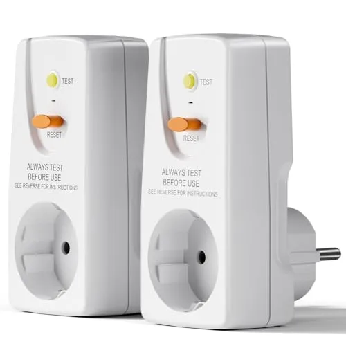 Jevina 2er-Pack 16 A Gfci-Auslaufschutzstecker RCD-Steckdose Leistungsschalter für Den Heimgebrauch Personenschutzstecker EU-Stecker