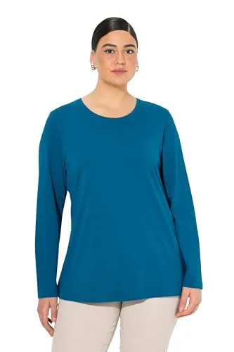 Ulla Popken Damen Basic-Shirt, Rundhalsausschnitt, Slim, Baumwolle T-Shirt, Blaugrün, 46-48 EU