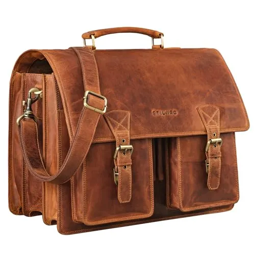 STILORD XL Herren-Businesstasche aus Leder cognac - 15,6 Zoll Laptop-Tasche für Lehrer - Aktentaschen mit stilvollem Vintage-Design aus echtem Rindsleder, ideal für Berufsalltag und Meetings. Große Organisation mit Platz für Laptop und Arbeitsutensilien.