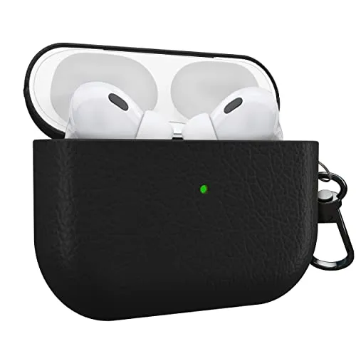 MyGadget Kunstleder Hülle kompatibel mit Apple Airpods Pro 2. Generation (2022) - Case [Qi kompatibel] - robuster & stoßfester Bumper mit Karabiner in Schwarz
