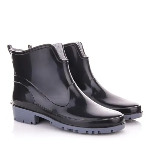 LEMIGO Damen Gummistiefeletten Kurze Gummistiefel Knöchel Regenstiefel Elke 36-42 EU (Schwarz, EU Schuhgrößensystem, Erwachsene, Numerisch, M, 36)