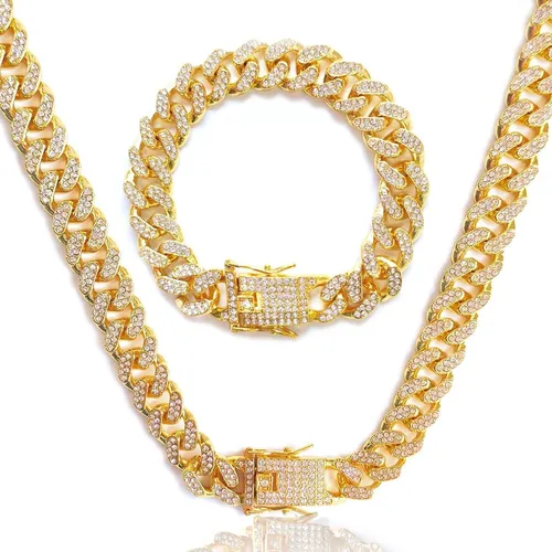 Hochwertige 12mm kubanische Gliederkette Silber Armband Set von kubanische