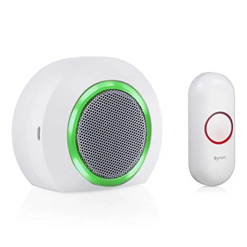 Byron Türklingel-Set BY522, Kabelloses Funk Türklingelset mit LED - Kabellose Türklingel mit 175 m Reichweite und individueller Melodiewahl. Ideal für ungestörte Momente dank Stummschaltfunktion und blinkender LED-Anzeige.