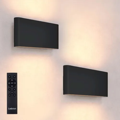 Ledvion 2x LED Wandleuchte USB Aufladbar mit Fernbedienung Schwarz Kabellos