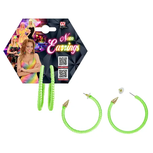 KARNEVAL FASCHING KOSTÜM ZUBEHÖR OHRRINGE NEON GRÜN NEU