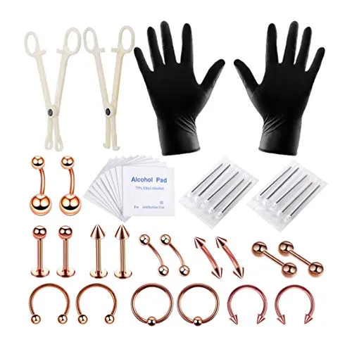 Healifty Piercing Werkzeug Set Roségold Für Lippen Augenbrauen Ohr Und Körper Schmuck Professionelles Punction Tool 8X0.47 Zoll