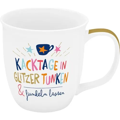H:PPY life Tasse Funkeln lassen | kleine Kaffeetasse mit Spruch, Porzellan, 32 cl | Geschenk für Sie, Freundin, Schwester, Kollegin | 74730