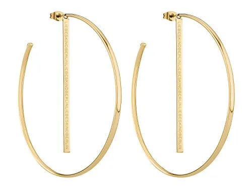 LIEBESKIND BERLIN Damen-Creole Edelstahl - Ohrringe für Damen, leichte und hohle Creolen mit 7,3 cm Länge, ideal als Basic- oder Highlight-Piece, mit abnehmbarem Anhänger und grafischem Logo.
