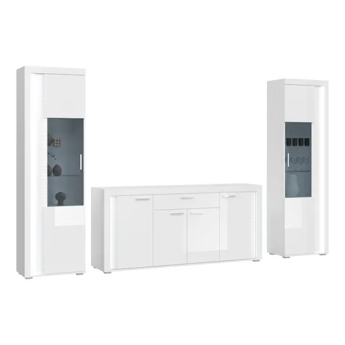 Wohnwand Silville – Elegante weiße Wohnwand - Kommoden & Sideboards - Wohnwände - Hochwertige Materialien, großzügige Maße (B: 332 cm, H: 202 cm, T: 42 cm) für stilvolles Wohnen und viel Stauraum.