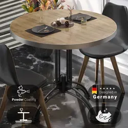BMLG Bistro Tisch Ø 80 cm – Edelstahl Rand, Eiche/Schwarz - Genießen Sie stilvolle Momente mit dem BMLG Bistro Tisch, ideal für Garten und Gastronomie. Die witterungsbeständige Platte aus Compact HPL vereint Eleganz und Robustheit – perfekt für jede Gelegenheit.
