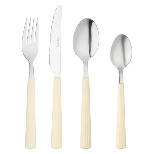 Grunwerg Bistro-Besteck, 16-teiliges Set, Edelstahl 18/0, abgerundeter Griff, weiß