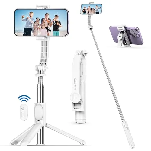 SelfieShow Handy Stativ, Selfie Stick Stativ für iPhone, Erweiterbar mit Abnehmbarer Fernbedienung & Handyhalterung, 360° Drehbar für Vlog/Einzelne Selfie/Gruppenfoto