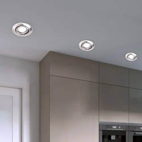 3er Set LED Einbau Strahler Paulmann 920.26 - Einbauleuchten aus gebürstetem Metall, schwenkbar bis 20°, erzeugen warmweißes Licht und sind ideal für Wohnräume oder Küchen. Energieeffizient mit einer Lebensdauer von bis zu 10.000 Stunden.