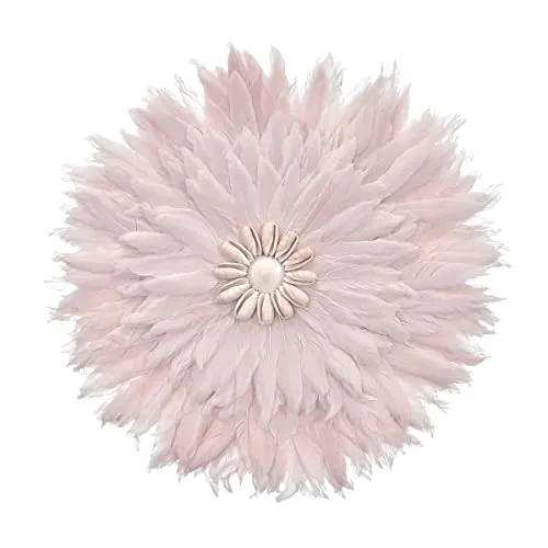 Lestarie Muschel Feder Wanddekoration, Bohemian Stil Muscheln Federn 40cm Rosa, Boho Juju Wandschmuck