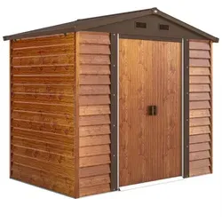 Outsunny Geräteschuppen mit Satteldach - Geräteschuppen in Holzoptik, wasserdicht mit 4 Lüftungsfenstern und doppelten Schiebetüren für einfachen Zugang. Ideal für Garten, Balkon oder Hinterhof.