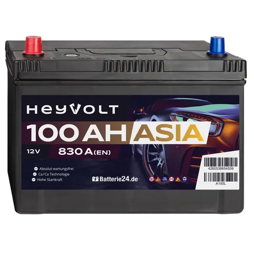 Produktbild HeyVolt 100Ah Starterbatterie ASIA Autobatterie A100L 12V 830A Pluspol Links